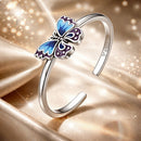 925 Sterling Silver Enamel Oxidized Silver Butterfly Rings-1