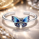 925 Sterling Silver Enamel Oxidized Silver Butterfly Rings-2