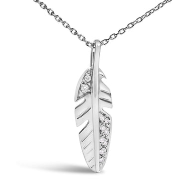 14K White Gold Diamond Accent Feather Pendant Necklace - 0