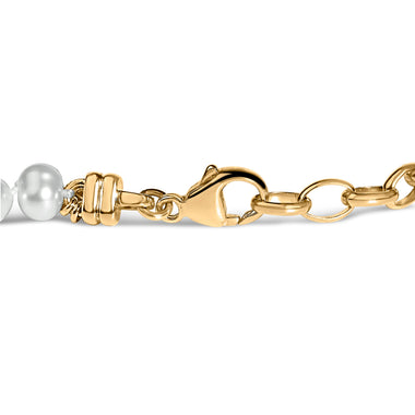 18K Yellow Gold Vermeil Cultured Pearl Station Link Bracelet - 0