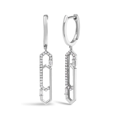 14K White Gold 1/4 Cttw Diamond Interlocking Paperclip Dangle Earrings - 0
