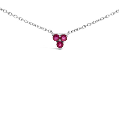 14K White Gold 1/5 Cttw Diamond and Ruby Tri Station Necklace - 0
