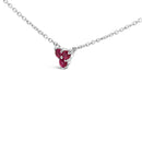 14K White Gold 1/5 Cttw Diamond and Ruby Tri Station Necklace-3