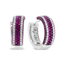 18K White Gold 1 7/8 Cttw Diamond and 1mm Round Red Ruby Open Swish Hoop Earrings (F-G Color, VS1-VS2 Clarity)-7