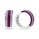 18K White Gold 1 7/8 Cttw Diamond and 1mm Round Red Ruby Open Swish Hoop Earrings (F-G Color, VS1-VS2 Clarity)-10