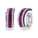 18K White Gold 1 7/8 Cttw Diamond and 1mm Round Red Ruby Open Swish Hoop Earrings (F-G Color, VS1-VS2 Clarity)-11