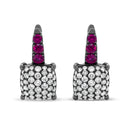 Black Rhodium Plated 18K White Gold 7/8 Cttw Round Diamond and Graduated Red Ruby Drop Earrings (F-G Color, VS1-VS2 Clarity)-4