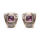 18K Rose Gold 1 1/2 Cttw Round Diamond and 7mm Cushion Cut Purple Amethyst Gemstone Geometrical Statement Stud Earrings (Brown and G-H Color, SI1-SI2 Clarity)-4