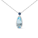 18K White Gold 3/8 Cttw Pave Set Diamond and Sky Blue Topaz and Blue Sapphire Gemstone Floral Teardrop Halo 18" Pendant Necklace (G-H Color, SI2-I1 Clarity)-4