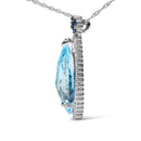 18K White Gold 3/8 Cttw Pave Set Diamond and Sky Blue Topaz and Blue Sapphire Gemstone Floral Teardrop Halo 18" Pendant Necklace (G-H Color, SI2-I1 Clarity)-6