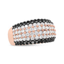 18K Rose Gold 2 1/5 Cttw Black and White Diamond 6 Row Band Ring (F-G and Black Color, VS1-VS2 Clarity) - Ring Size 7-6