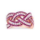 18K Rose Gold Red Ruby and 7/8 Cttw Diamond Woven Braided Band Ring (F-G Color, VS1-VS2 Clarity) - Ring Size 7-5