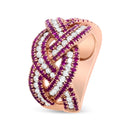 18K Rose Gold Red Ruby and 7/8 Cttw Diamond Woven Braided Band Ring (F-G Color, VS1-VS2 Clarity) - Ring Size 7-8
