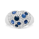 18K White Gold Blue Sapphire and 5/8 Cttw Diamond Cluster Heart Shaped  Ring (F-G Color, VS1-VS2 Clarity) - Size 7.5-5