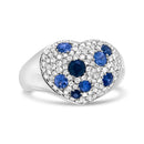 18K White Gold Blue Sapphire and 5/8 Cttw Diamond Cluster Heart Shaped  Ring (F-G Color, VS1-VS2 Clarity) - Size 7.5-6