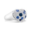 18K White Gold Blue Sapphire and 5/8 Cttw Diamond Cluster Heart Shaped  Ring (F-G Color, VS1-VS2 Clarity) - Size 7.5-7
