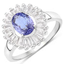 2.47 Carat Genuine Tanzanite and White Topaz .925 Sterling Silver Ring-1
