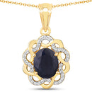 3.43 Carat Genuine Blue Sapphire and White Topaz .925 Sterling Silver Pendant-1