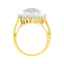 10K Yellow Gold 1.0 Cttw Round and Baguette Cut Diamond Oval Shaped Cluster Ring (I-J Color, I1-I2 Clarity) - Size 7-2
