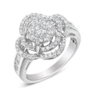 14K White Gold 1.0 Cttw Round & Baguette Cut Diamond Floral Cluster Quatrefoil Channel Set Band Cocktail Statement Ring (H-I Color, SI2-I1 Clarity) - Size 6-3/4-1