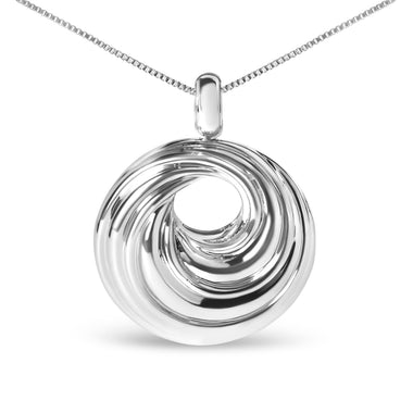 .925 Sterling Silver Endless Wave Swirl Statement Medallion 18" Pendant Necklace - 0