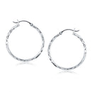 14k White Gold Diamond Cut Hoop Earrings-1