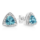 .925 Sterling Silver 6x6 mm Trillion Cut Blue Topaz Gemstone and Diamond Accent Stud Earring (I-J Color, I1-I2 Clarity)-5