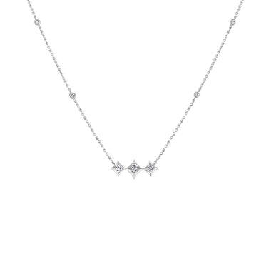 10K White Gold Bezel Set Princess Diamond 3 Stone Kite Shape and Station Necklace (H-I Color, SI2-I1 Clarity) - 18" Inches - 0