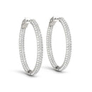 14k White Gold Diamond Hoop Double Sided Three Row Earrings (2 cttw)-1