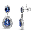 18K White Gold Blue Sapphire 2 3/4 Cttw Diamond Halo Drop Dangle Earring (G-H Color, SI1-SI2 Clarity)-2