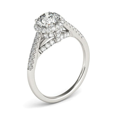14k White Gold Round Cut Pave Set Shank Diamond Engagement Ring (1 3/8 cttw) - 0