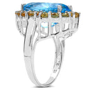 12.73 Carat Genuine Blue Topaz & Citrine .925 Sterling Silver Ring-3
