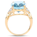 14K Yellow Gold Plated 11.32 Carat Genuine Blue Topaz and White Topaz .925 Sterling Silver Ring-2
