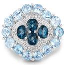 6.54 Carat Genuine London Blue Topaz, Blue Topaz and White Topaz .925 Sterling Silver Ring-3