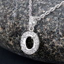 0.18 Carat Genuine White Diamond 14K White Gold Semi Mount Pendant - holds 8x6mm Oval Gemstone-4