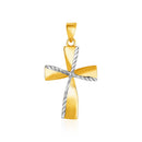 14k Two-Toned Yellow and White Gold Textured Cross Pendant-2