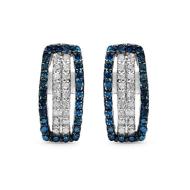 0.51 Carat Genuine Blue Diamond & White Diamond .925 Sterling Silver Earrings