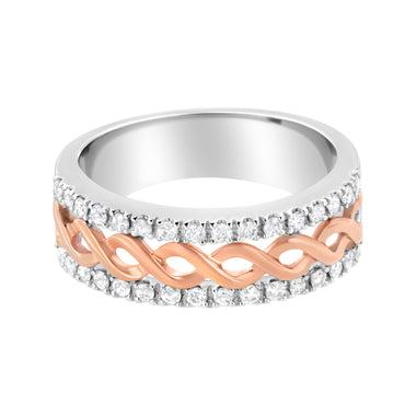 10K White and Rose Gold 1/3 Cttw Diamond Split Shank and Infinity Ribbon Band Ring (I-J Color, I1-I2 Clarity) - Size 6 - 0
