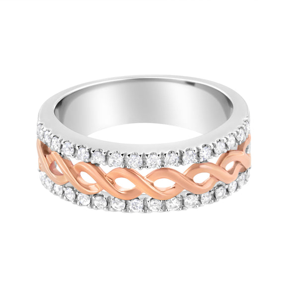 10K White and Rose Gold 1/3 Cttw Diamond Split Shank and Infinity Ribbon Band Ring (I-J Color, I1-I2 Clarity) - Size 6