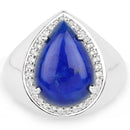 5.52 Carat Genuine Lapis and White Zircon .925 Sterling Silver Ring-3