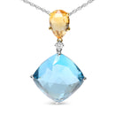 18K White and Yellow Gold Diamond Accent and Yellow Citrine and Sky Blue Topaz Gemstone Dangle Drop 18" Pendant Necklace (G-H Color, SI1-SI2 Clarity)-2