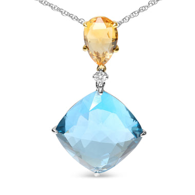 18K White and Yellow Gold Diamond Accent and Yellow Citrine and Sky Blue Topaz Gemstone Dangle Drop 18" Pendant Necklace (G-H Color, SI1-SI2 Clarity) - 0