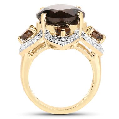 14K Yellow Gold Plated 5.92 Carat Genuine Smoky Quartz .925 Sterling Silver Ring - 0
