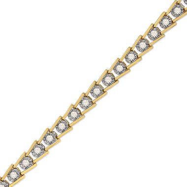 14K Yellow Gold Plated .925 Sterling Silver 2.00 Cttw Miracle Set Diamond Wave Link Bracelet (L-M Color, I2-I3 Clarity) - Size 7.25" - 0