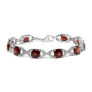 .925 Sterling Silver 7x7mm Checkered Cushion Red Garnet and Diamond Accent Fashion Tennis Link Bracelet (I-J Color, I1-I2 Clarity) - Size 7" Inch-1
