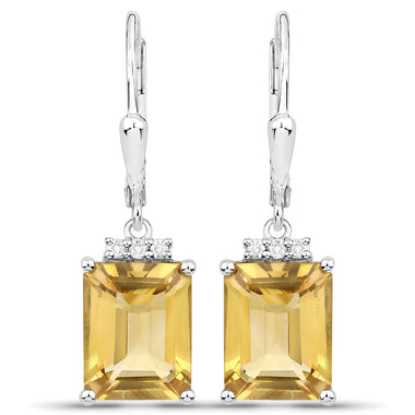 5.63 Carat Genuine Citrine and White Topaz .925 Sterling Silver Earrings