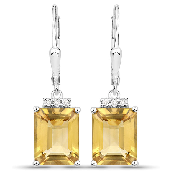 5.63 Carat Genuine Citrine and White Topaz .925 Sterling Silver Earrings