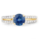 1.29 Carat Genuine Blue Sapphire and White Diamond 14K Yellow Gold Ring-3