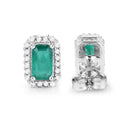 0.91 Carat Genuine Zambian Emerald and White Diamond 14K White Gold Earrings-3