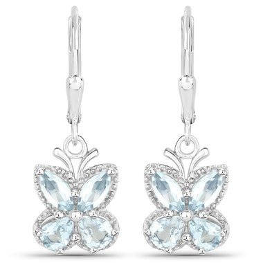 1.76 Carat Genuine Aquamarine .925 Sterling Silver Earrings